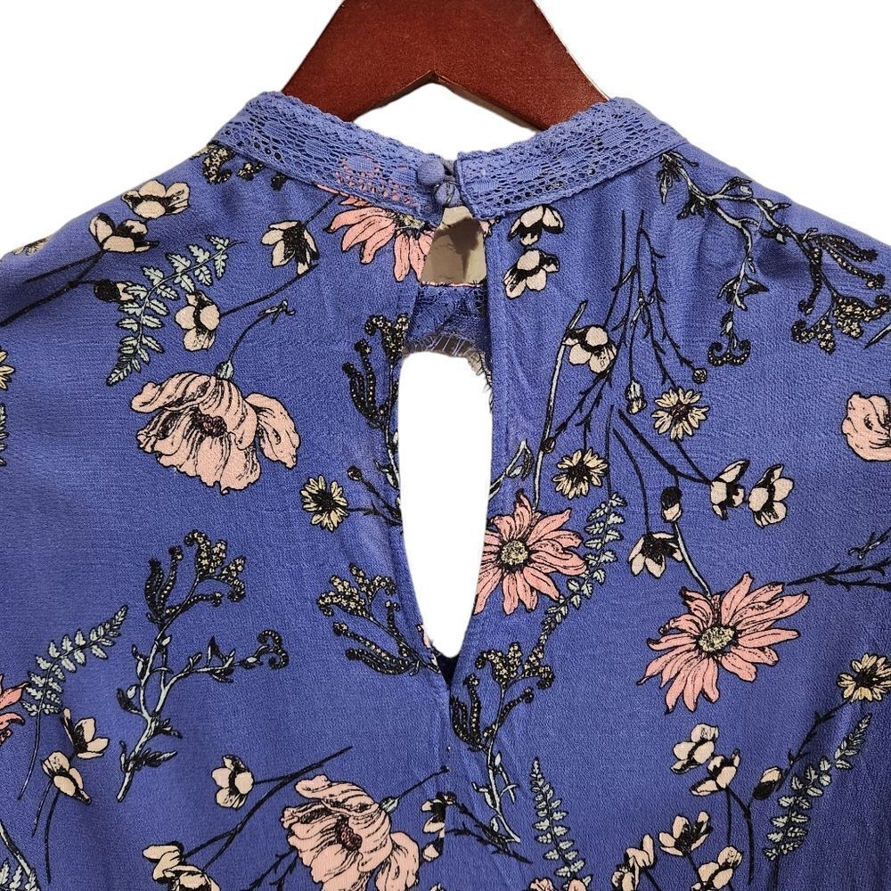 Lulu's New You Royal Blue Floral Print Lace Long Sleeve Swing Dress Size Small - Picture 5 of 7